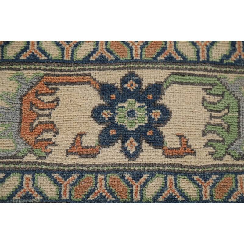 Hand Knotted Oriental 100% Wool Carpet Traditional Geometric Greys & Charcoal Kazak Area Rug - 9' 10'' X 6' 10''