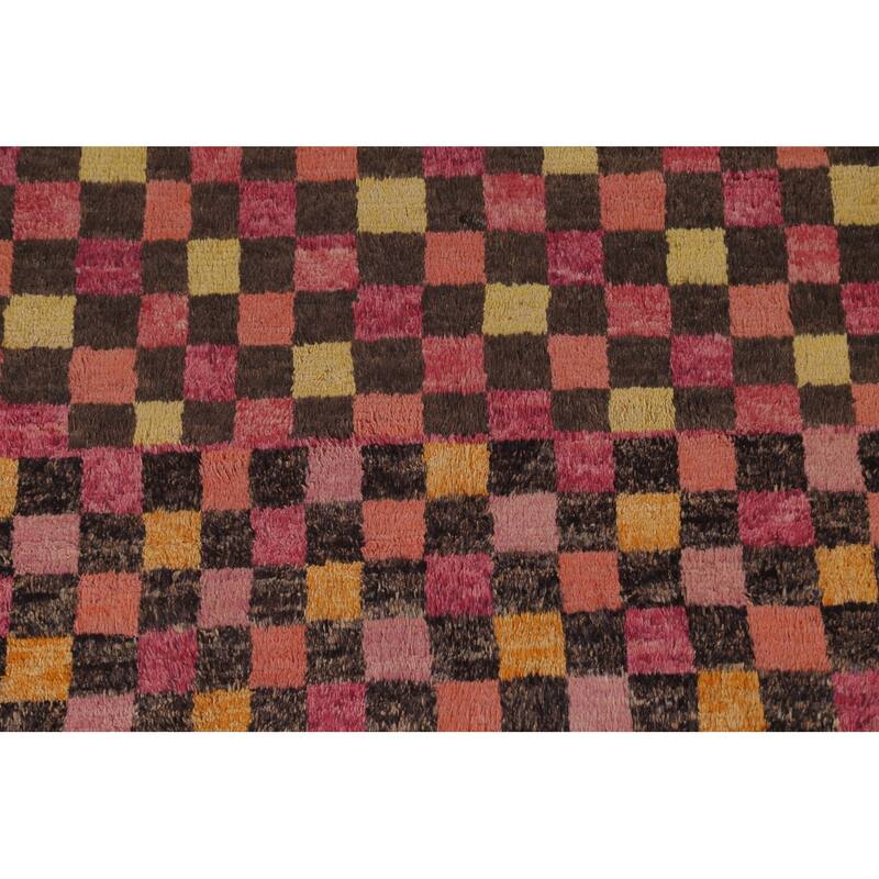Checkered Pink Moroccan Oriental Area Rug Handmade Wool Carpet - 5'8" x 9'8"
