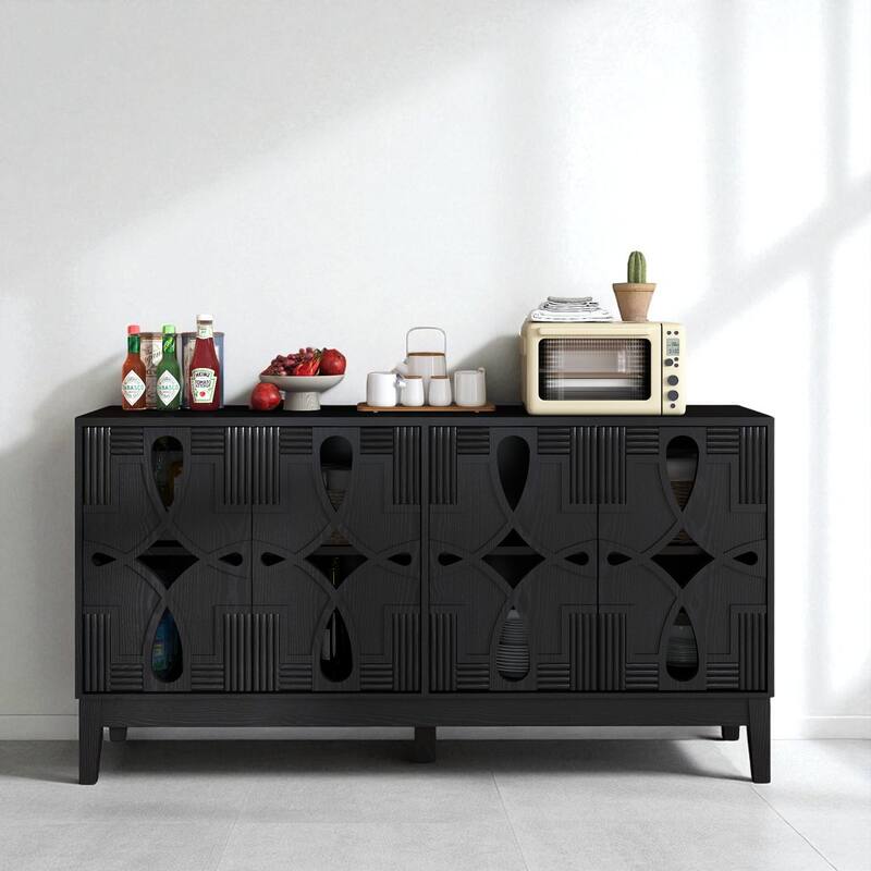 60.5" Mid Century Sideboard Buffet with Adjustable Shelves & Storage, TV Console Cabinet for Entryway & Dining Area - Black