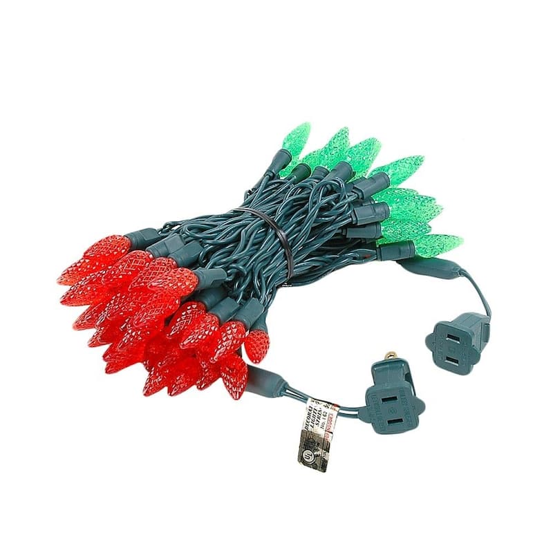 70 Light C6 LED Christmas Mini Light Set, Red/Green, Green Wire, 24 Feet - Large