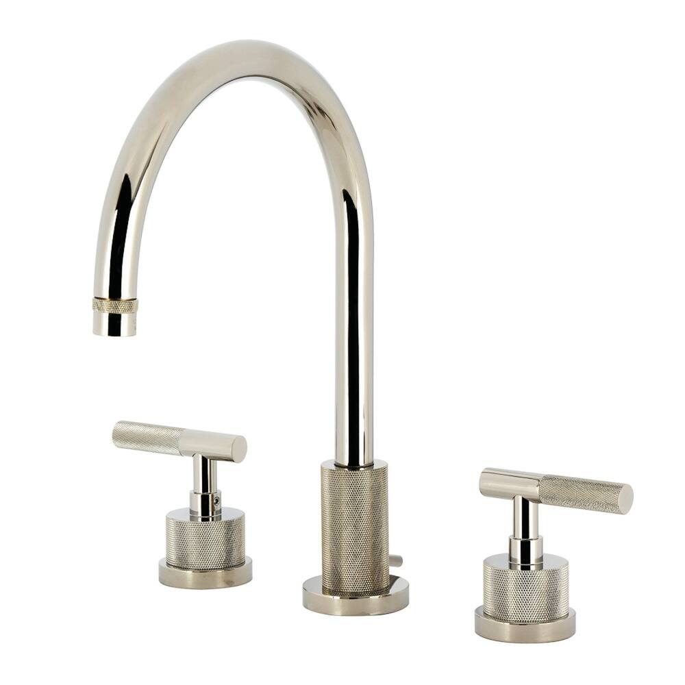 Kingston Brass Convergent Widespread Bathroom Faucet with Knurled Handle and Brass Pop-Up
