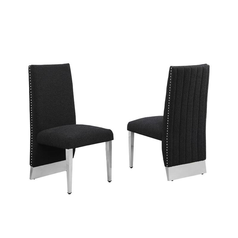 Best Quality Furniture Pleated Chrome Nailhead Trim Dining/Side Chair - N/A