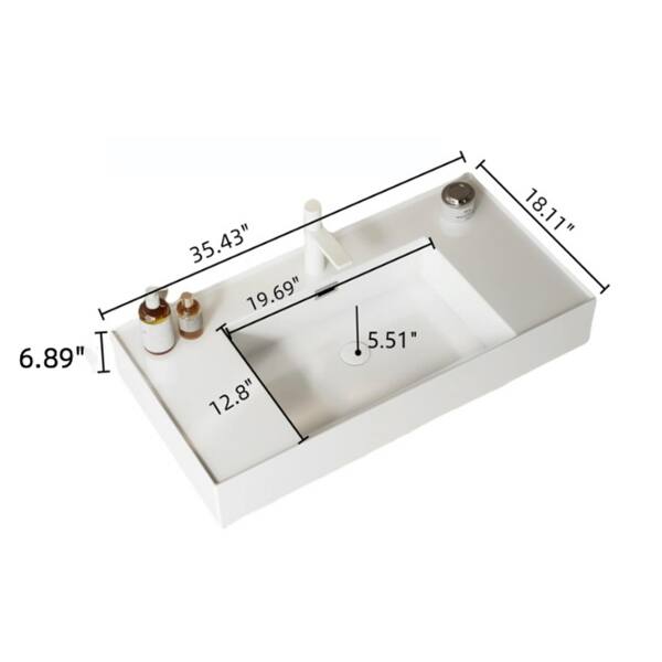 dimension image slide 6 of 8, GDFStudio - Lede 30" Bathroom Vanity with Acrylic Integrated Basin, Striped Shelves Layer & Woodgrain Finish, WITHOUT Faucet