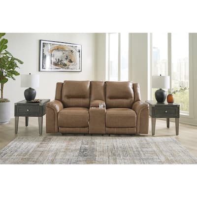 Signature Design by Ashley Trasimeno Caramel Power Reclining Loveseat with Console - 79" W x 40" D x 42" H