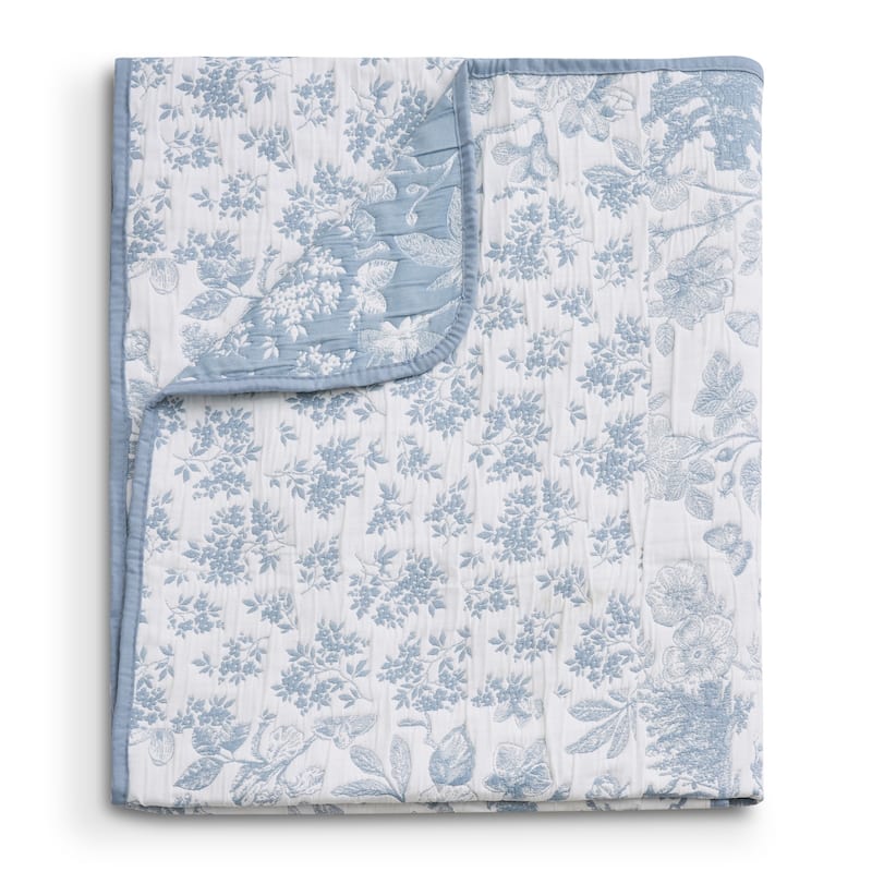 Greenland Home Fashions Patchwork Toile Jacquard Woven Reversible Matelassé Throw Blanket - Blue