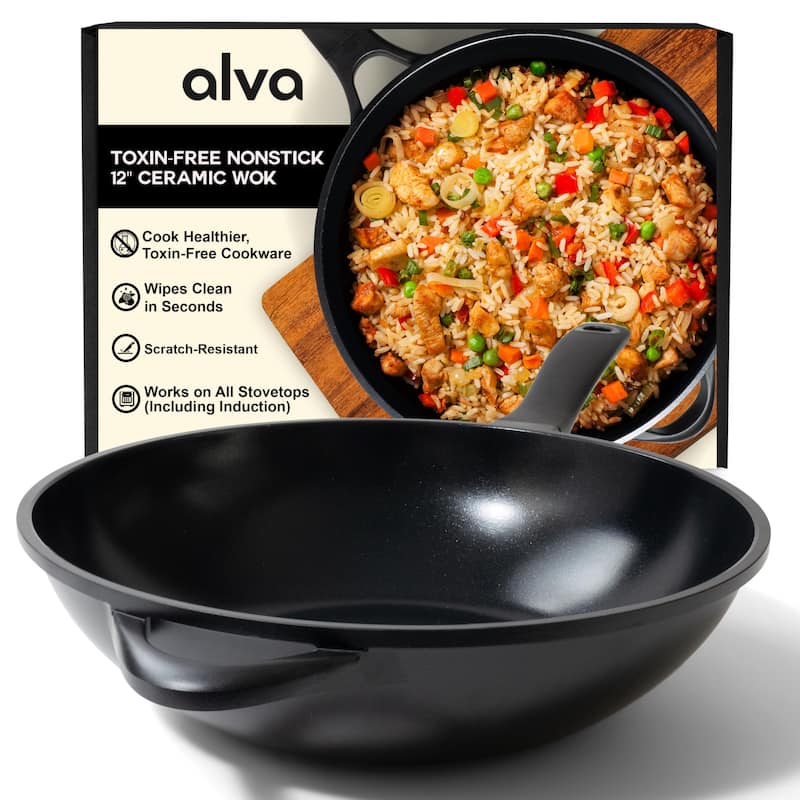 Alva Energy Ceramic Nonstick Wok, Non-Toxic Stir-Fry Pan - 12" - 12"