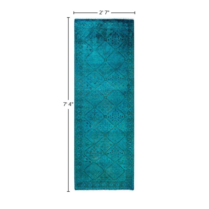 Vibrance One-of-a-Kind Hand-Knotted Runner Rug - Green, 2' 7" x 7' 4" - 2' 7" x 7' 4"