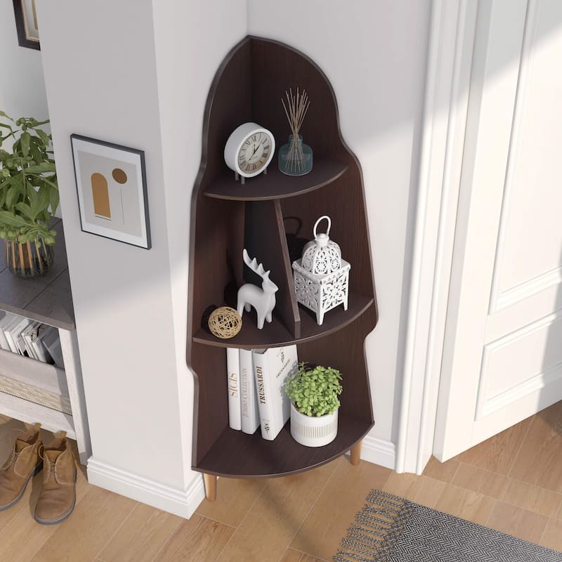 Arissa Modern 3-Tiered Shelves Corner Bookcase with Split Middle Shelf by Furniture of America