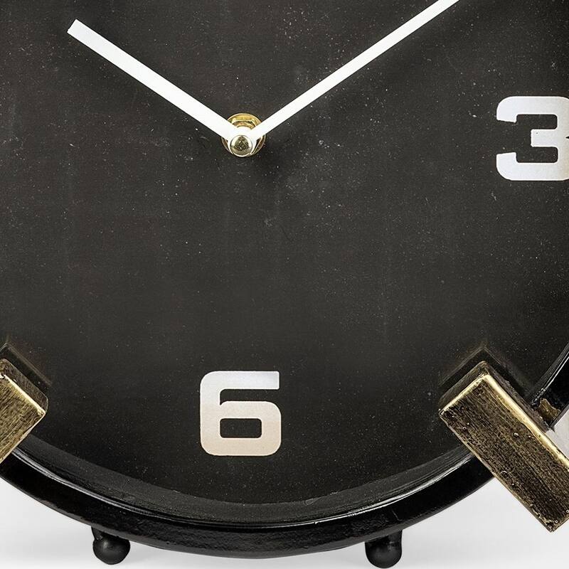 HomeRoots Black Gold Metal Round Desk Table Clock - 4.5' X '10' X '10
