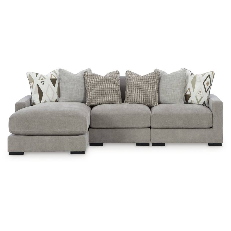 Signature Design by Ashley Aslan Court Light Gray 3-Piece Sofa Sectional with Chaise - 109" W x 65" D x 36" H