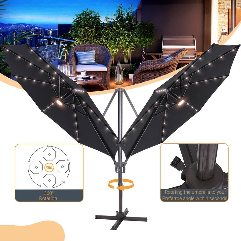 LIVOOSUN 11FT LED Cantilever Patio Umbrella 240g Solution-Dyed Fabric