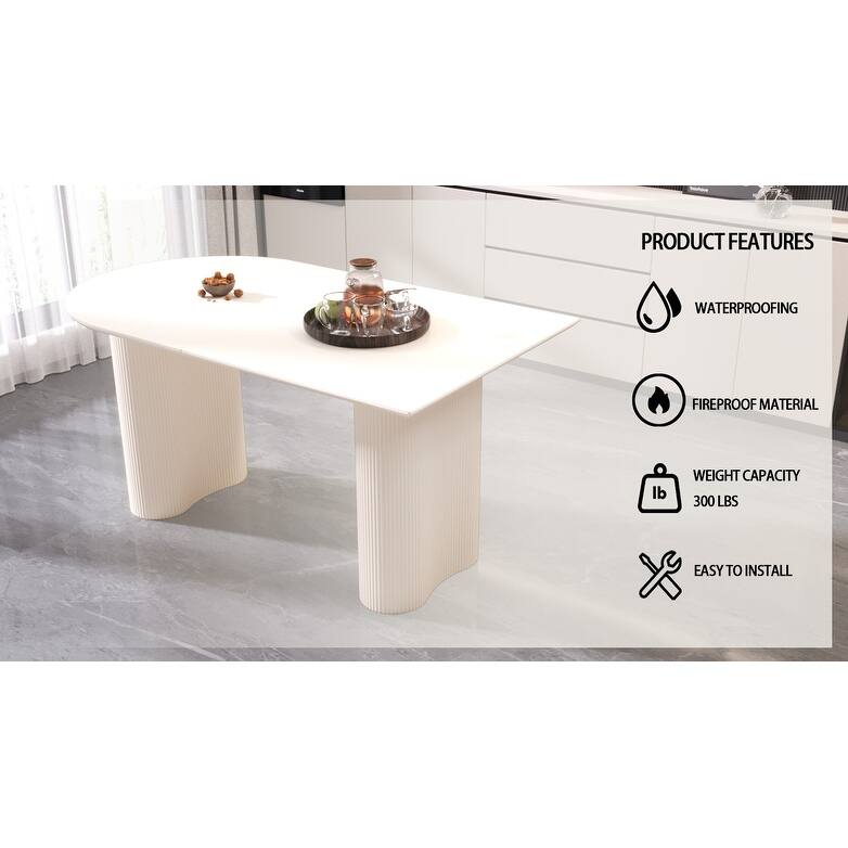63" Modern MDF New Cream Style Dining Table and Irregular Side Table, 4-8 Person Dining Table - Cream White