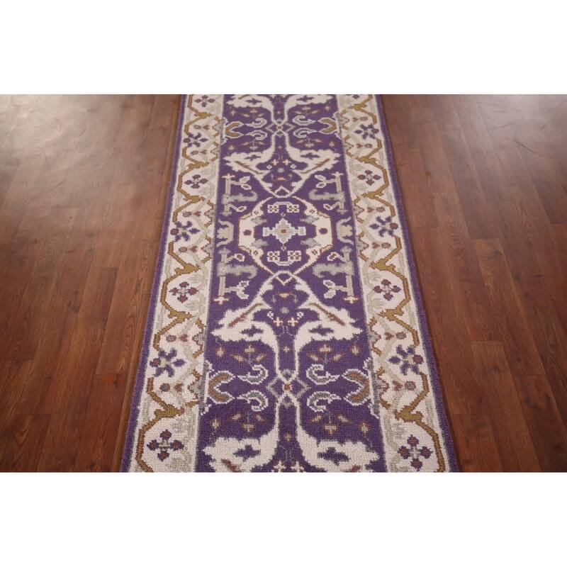 Purple Oushak Oriental Runner Rug Hand-Knotted Hallway Wool Carpet - 2'6"x 10'0"
