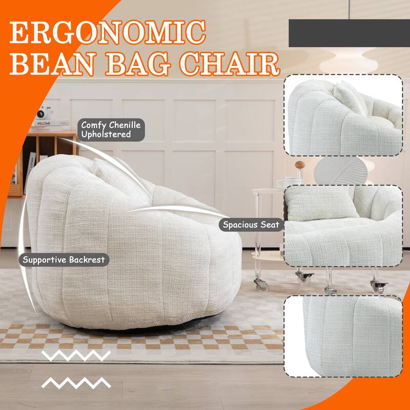 HOMEFUN Chenille Upholstered Durable Comfort Lounger High Back Bean Bag Loveseat Sofa