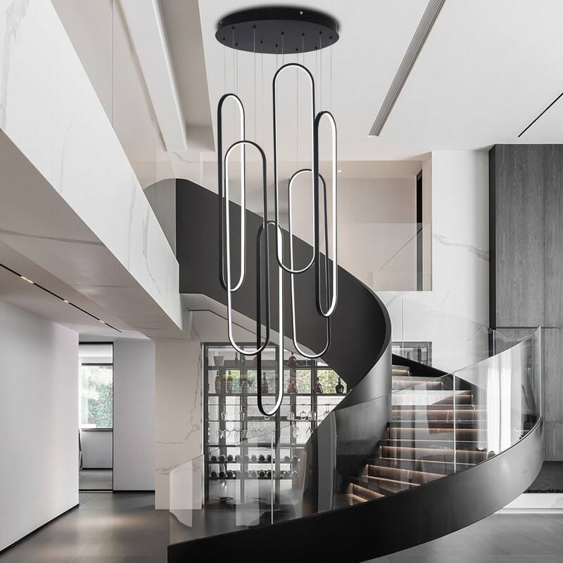 Modern LED Chandelier Large High Ceiling 6 Ring Dimmable Chandelier