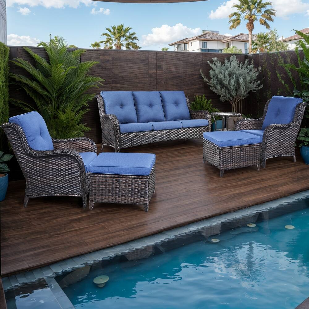 6 Pieces All Weather Wicker Sofa Patio Chair Set