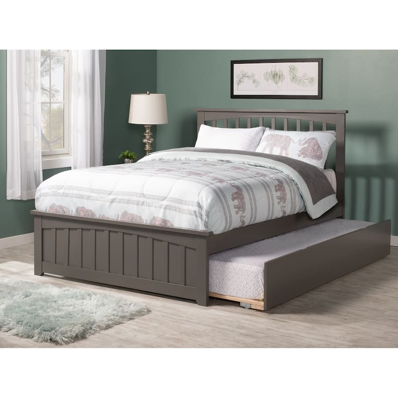 Mission Full Platform Bed with Footboard with Twin Trundle in Grey