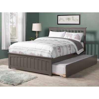 Mission Full Platform Bed with Footboard with Twin Trundle in Grey