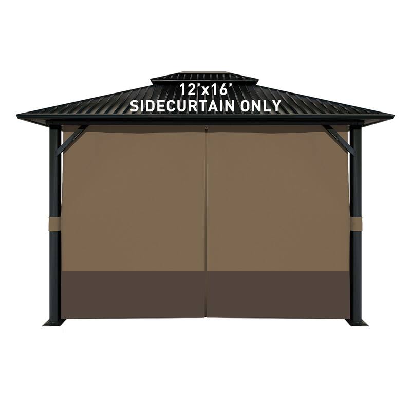 Aoodor 12x16 ft Outdoor Gazebo Curtains, 4 Panels Waterproof Privacy Sidewall Replacement with Zipper - 12'x16' - Light Coffee and Coffee
