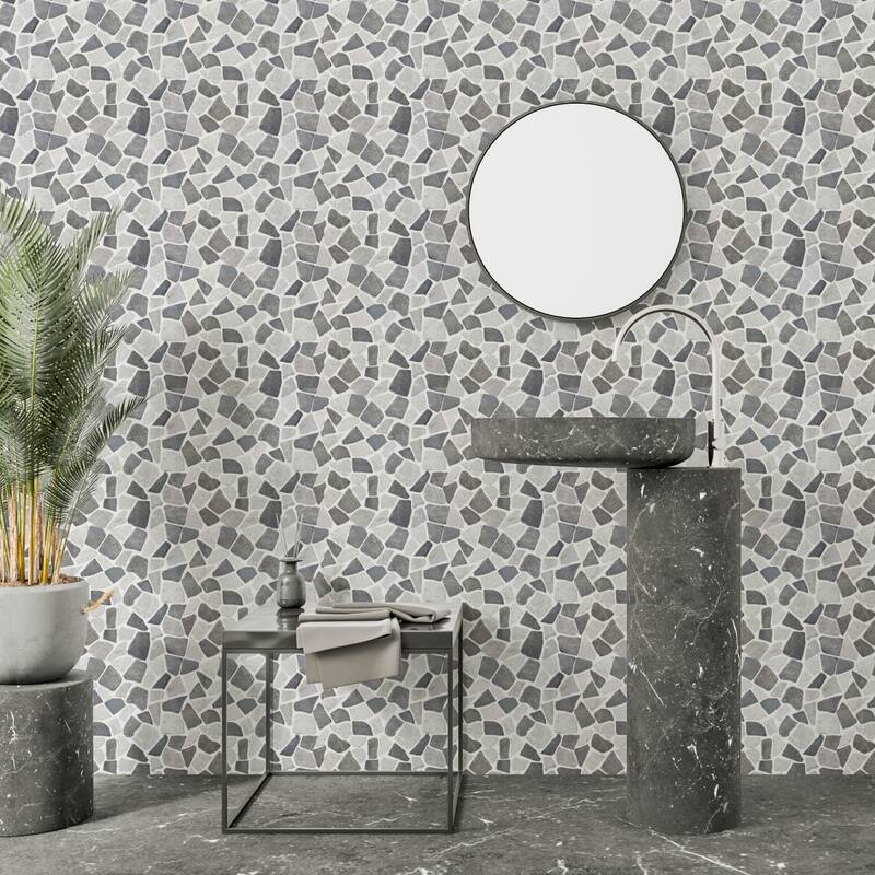 Stone Grey Random Marble Mosaic, Back Splash Tiles for Kitchen Walls, Shower Bathroom Floors 11.4" X 11.4" (4.5 Sqft per case)