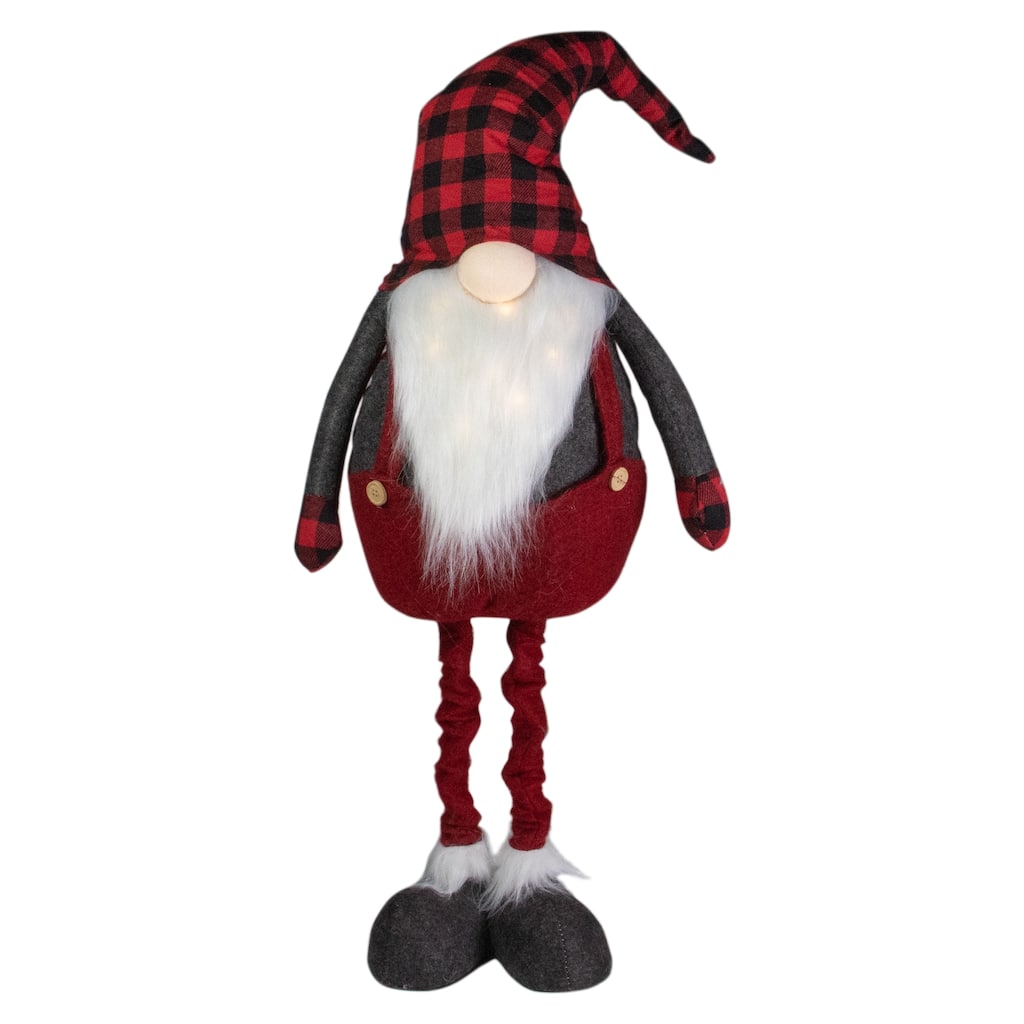 41-Inch LED Lighted Red and Black Plaid Extendable Gnome Christmas Figure - 41"