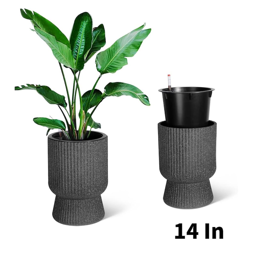 14" Set of 2 Self-Watering Planters, Flower Pots for Front Porch, Patio & Garden