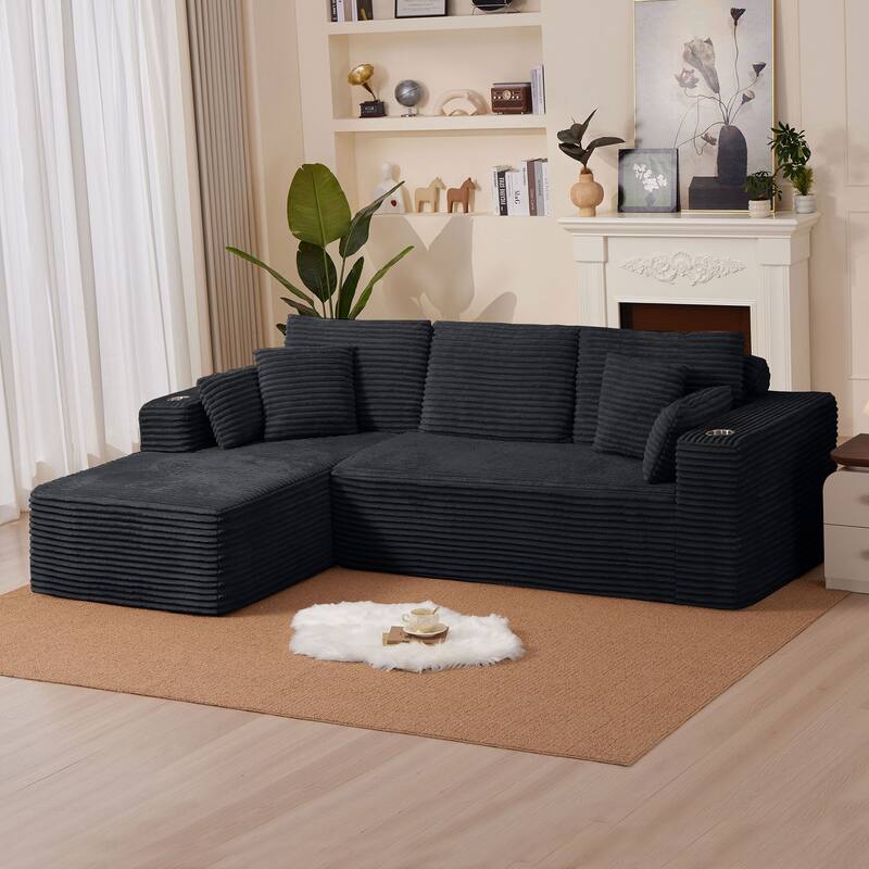 102.76" Corduroy Cloudy L Shaped Sofa with Headrests