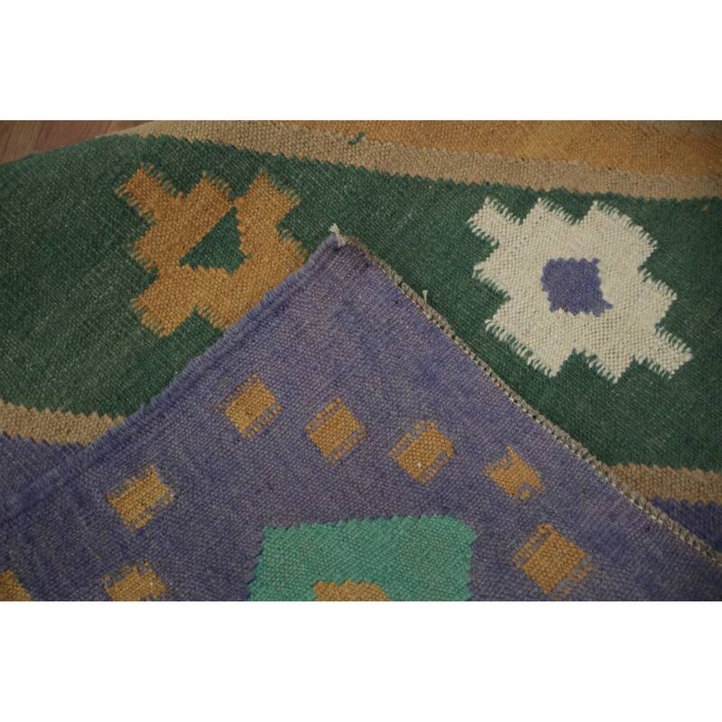 Hand Woven Oriental 100% Wool Carpet Southwestern Modern Green Kilim Area Rug - 9' 1'' X 5' 1''