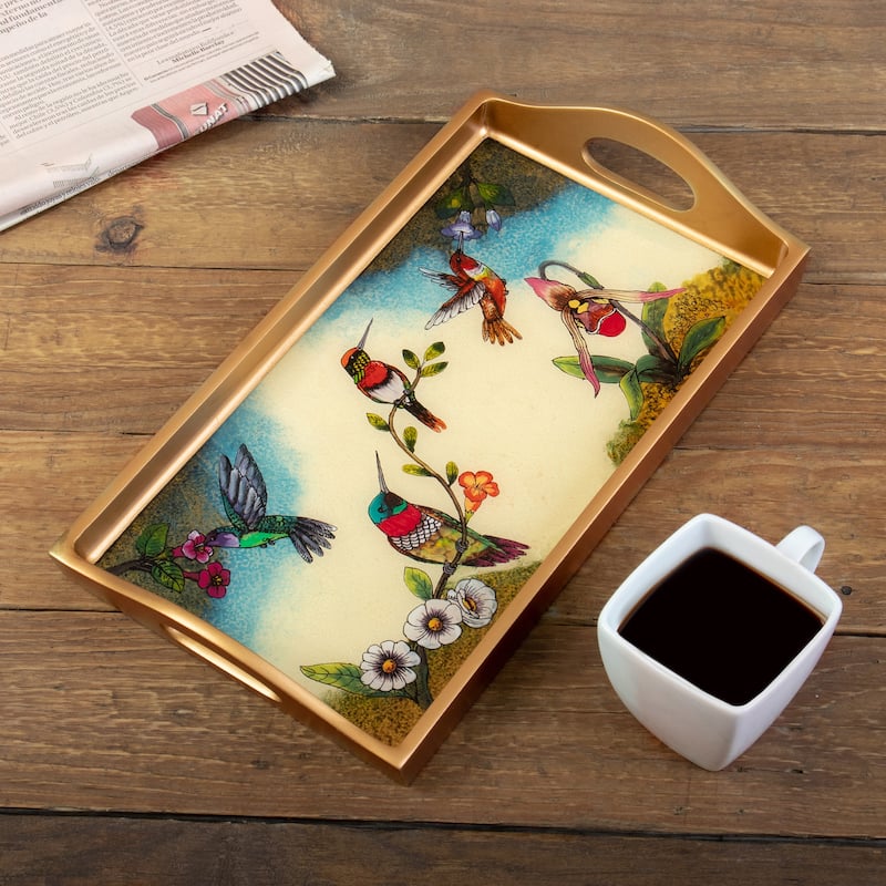 Novica Handmade Joy At Spring Reverse-Painted Glass Tray