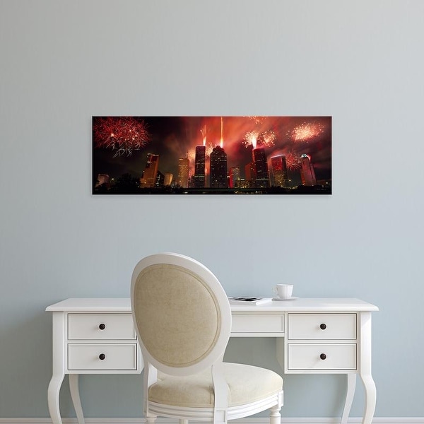 Easy Art Prints Panoramic Images's 'Fireworks over buildings in a city, Houston, Texas, USA' Premium Canvas Art