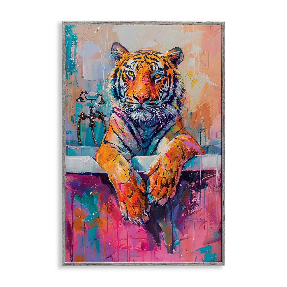 Stupell Bathing Tiger in Bright Tub Framed Giclee Art Design By LSR Design Studio