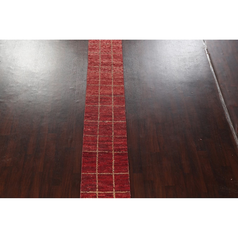 Geometric Modern Moroccan Oriental Runner Rug Hand-knotted Wool Carpet - 2'0" x 17'3"