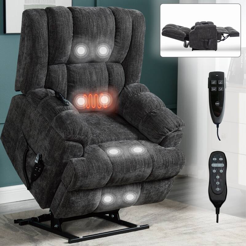 Blue Dual Motor Power Lift Recliner with Heat, Massage, and Lumbar Support