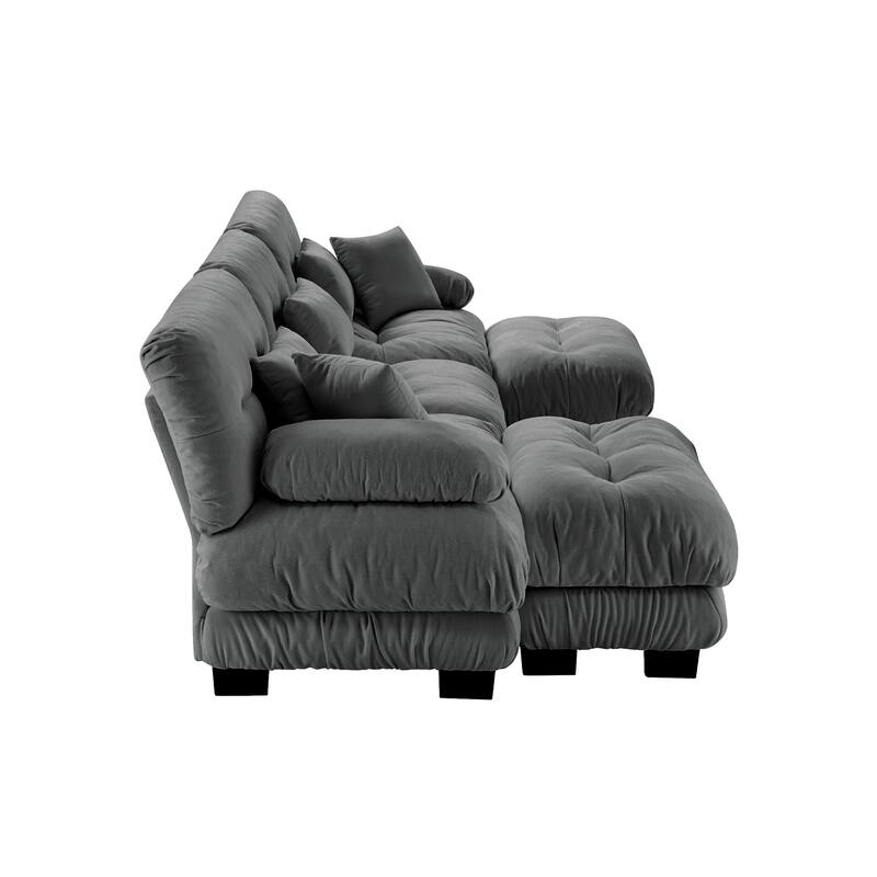 Modern U-Shaped Modular Sectional Sofa Deep Seats Couch with 2 Ottomans and Throw Pillows for Living Room