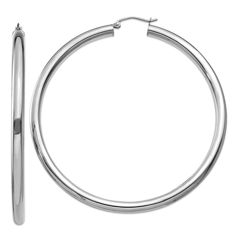Curata 14k White Gold Polished 4mm Lightweight Classic Hoop Earrings - 25mm-65mm