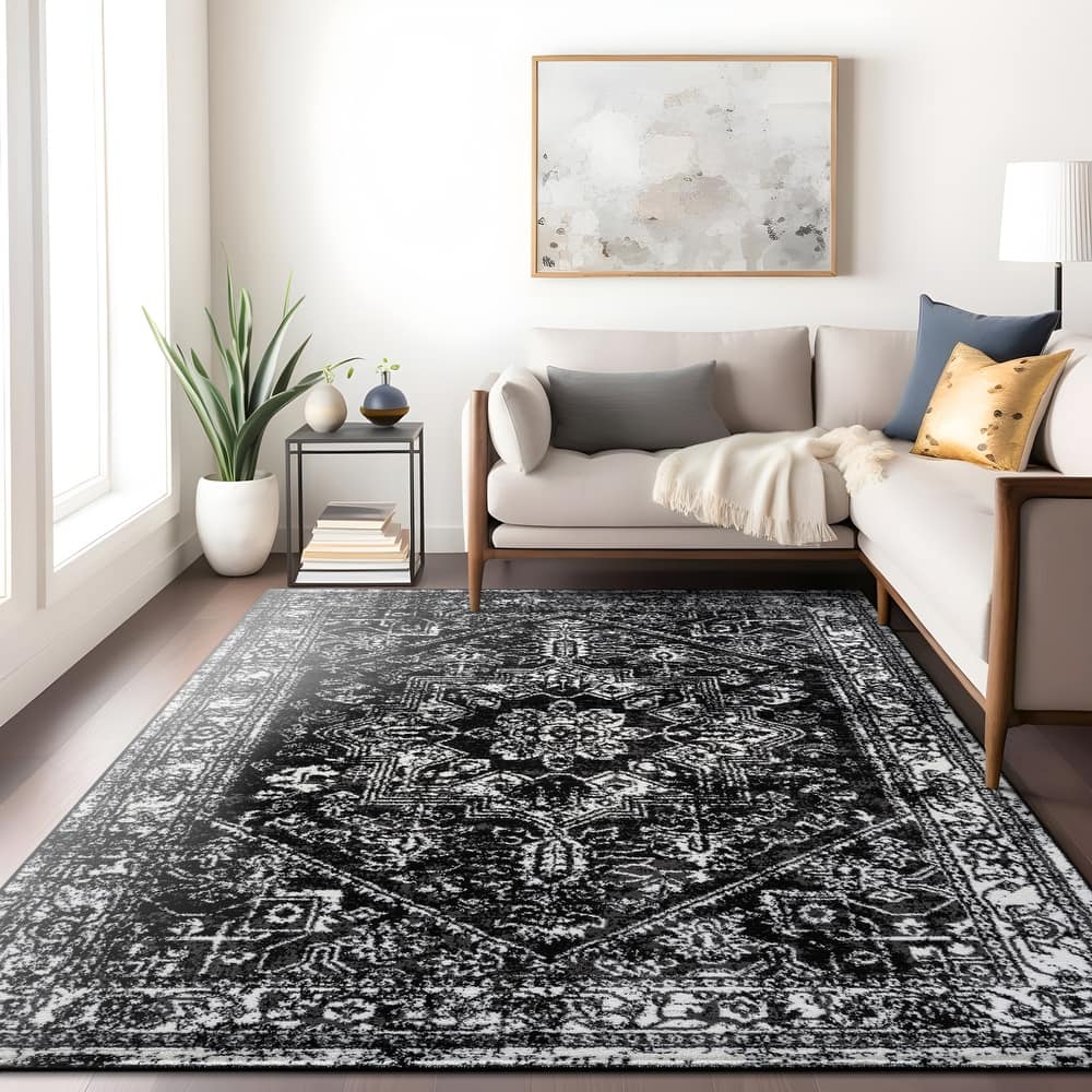 World Rug Gallery Black / Ivory Vintage Medallion Area Rug