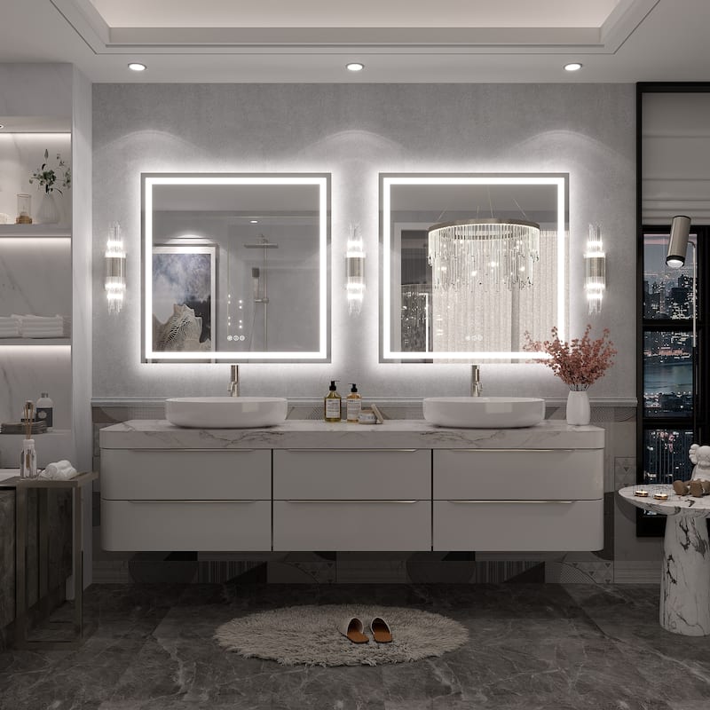 Large LED Bathroom Mirror with UL Listed, Front and Backlit, Anti-Fog