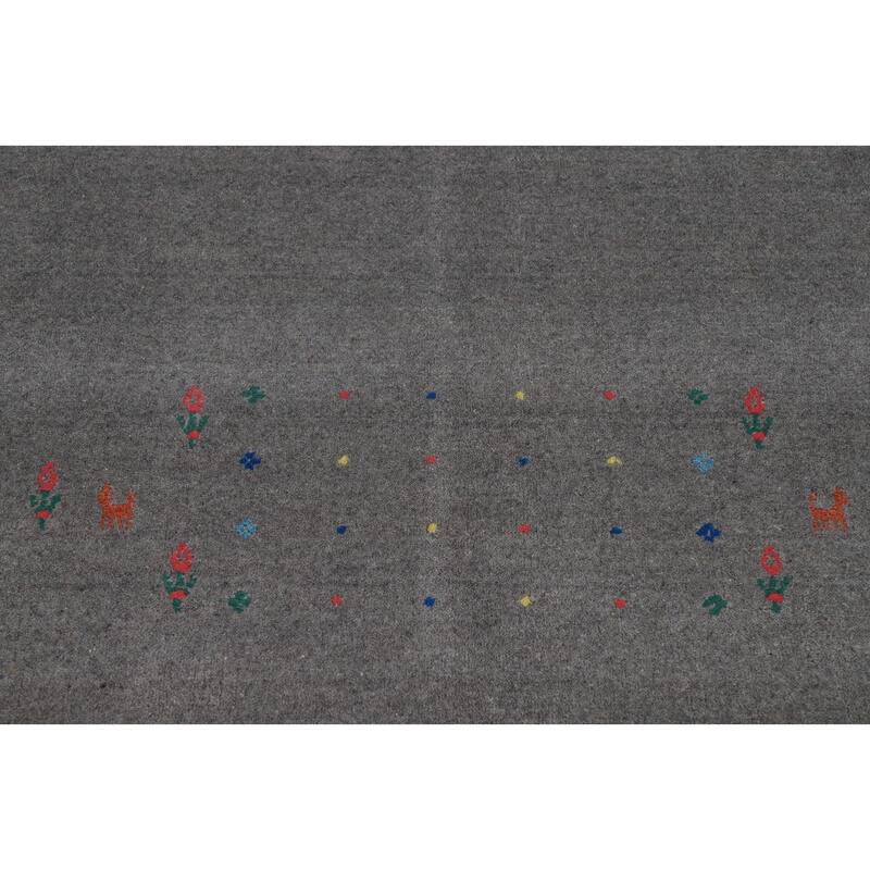 Hand Knotted Oriental 100% Wool Carpet Tribal Animal Pictorial Greys & Charcoal Gabbeh Area Rug - 10' 0'' X 8' 1''