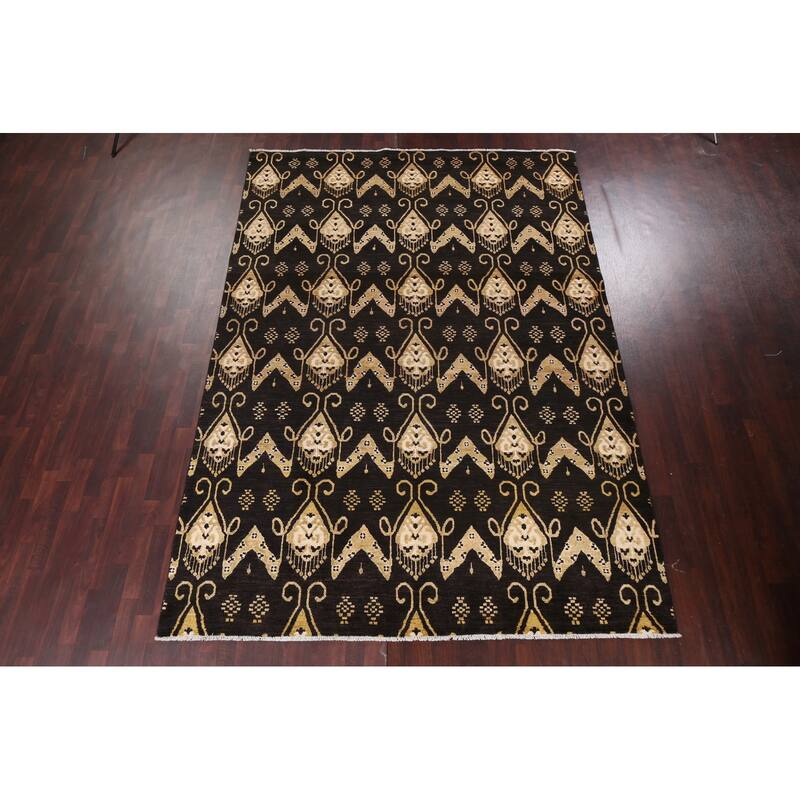 Geometric Oriental Gabbeh Kashkoli Area Rug Hand-knotted Wool Carpet - 7'10" x 11'3"