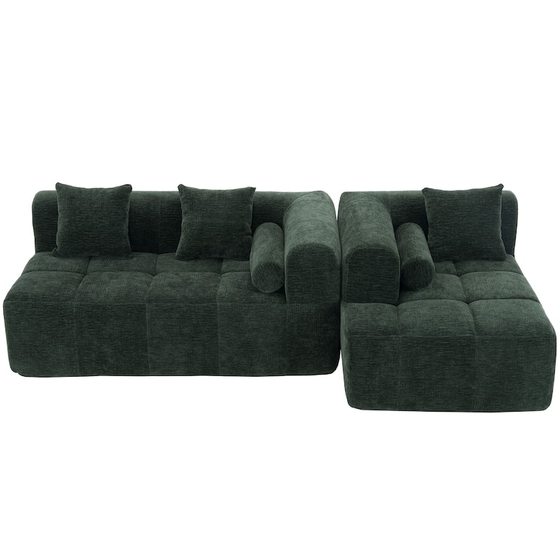 101.2" Green Chenille Modular Sofa with Deep Seating for Living Room