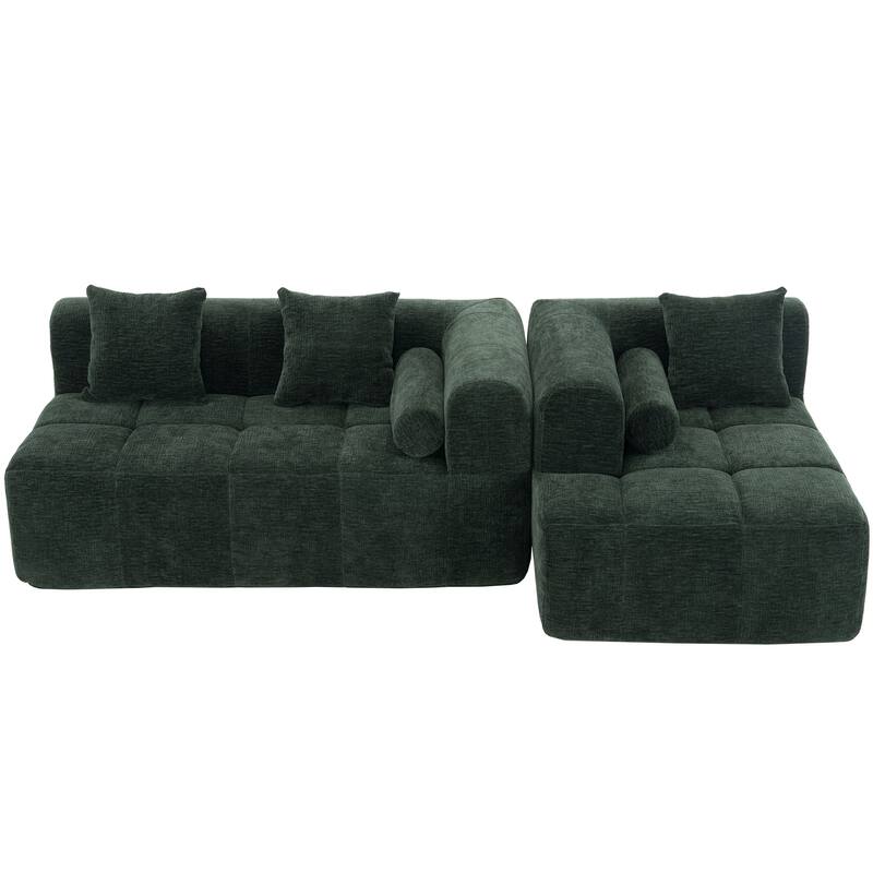 Futon Design Sofa Bed L-shape Sectional with 2 Side Pockets and 2 Armrest Pillows for Living Room, Modular Recliner Couches Bed