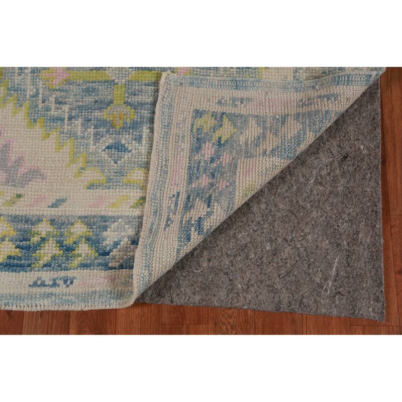Hand Knotted Oriental 100% Wool Carpet Transitional Geometric Navy Blue & Blues Oushak Runner Rug - 13' 1'' X 3' 4''
