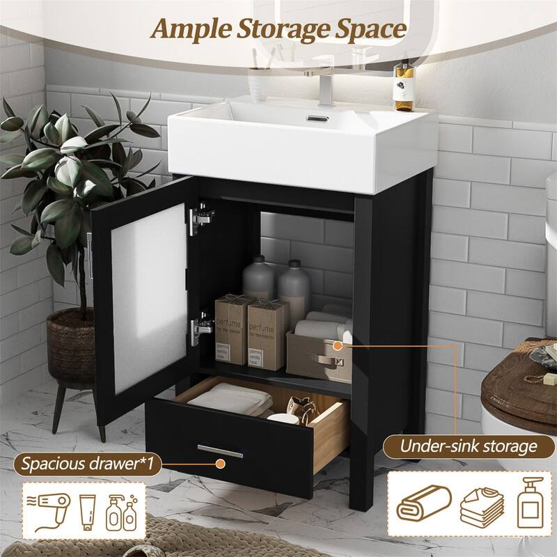 20'' Bathroom Vanity with Ceramic Sink Top, Modern Bathroom Storage Cabinet with 1 Drawer and 1 Soft Close Door