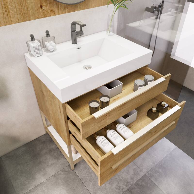 Noble 30" Free Standing Vanity with Reinforced Acrylic Sink - 30" Width