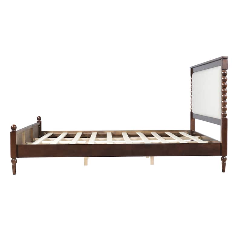 Christopher Knight Home - Traditional Wooden Platform Bed with Upholstered Headboard and Spindle Accent Design