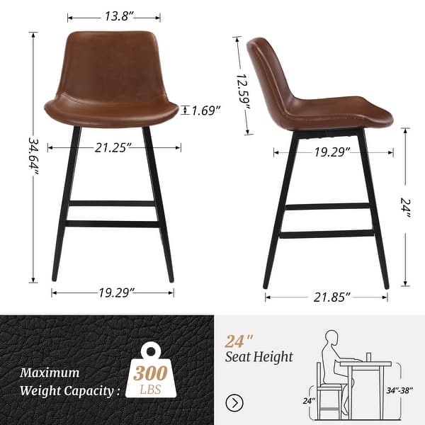 dimension image slide 7 of 12, LUE BONA Modern Industrial Counter Stools Faux Leather Upholstered Counter Height Bar tools with Back