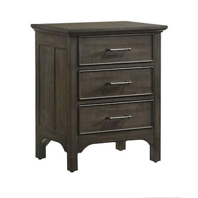 Hawthorne 3-Drawer Rubberwood Nightstand with USB Port, Brushed Charcoal