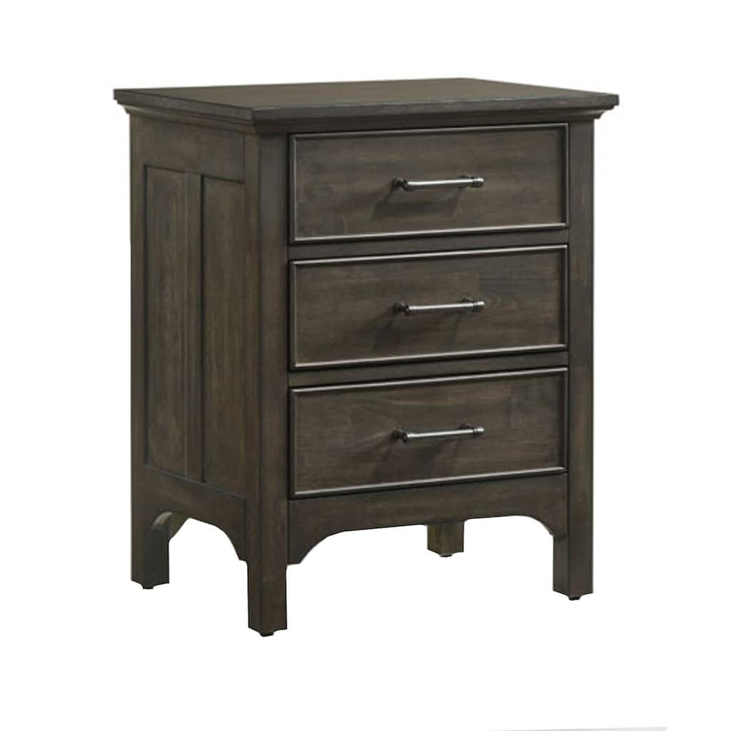 Hawthorne 3-Drawer Rubberwood Nightstand with USB Port, Brushed Charcoal