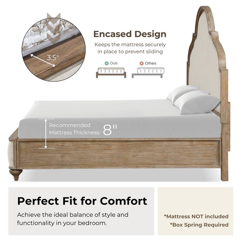Furniture of America Aveline Modern Rustic Oak Solid Wood Fabric Upholstered Panel Bed
