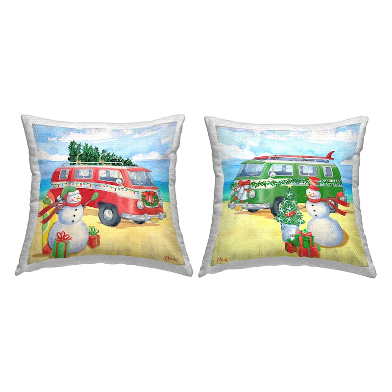 Stupell Coastal Christmas Beach Snowman Printed Outdoor Throw Pillow Design by Paul Brent (Set of 2)